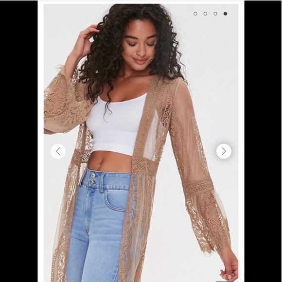 - Boho Lace Flare Sleeve Duster - Taupe - Picture 13 of 13